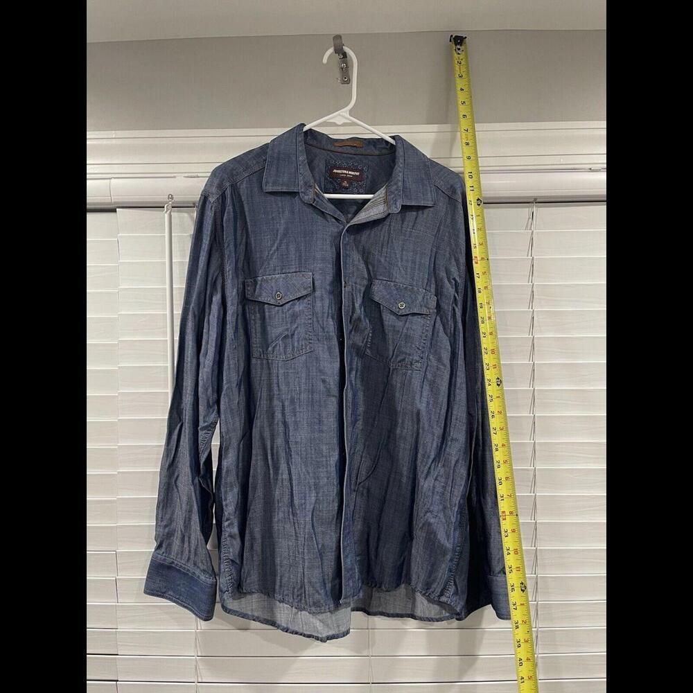 Johnston & Murphy Shirt Mens Medium Blue Denim Pocket Button Up